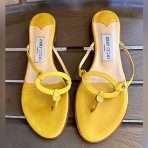 RARE Jimmy Choo Yellow Flat Thong Sandal, Size 38, Needs Repair